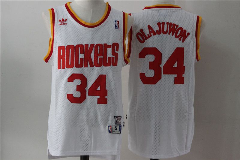 Men Houston Rockets #34 Olajuwon White Throwback NBA Jersey